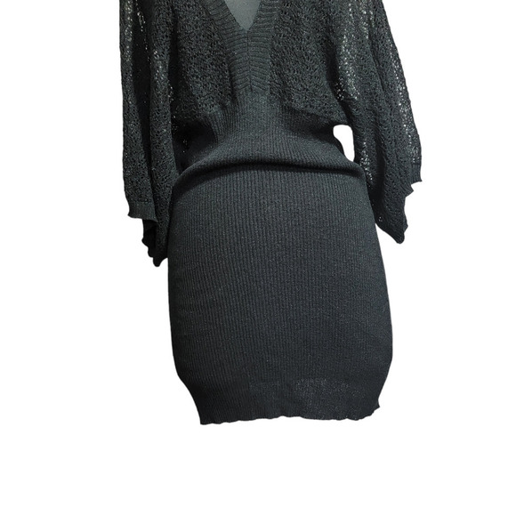 Marquis Ribbed Surplice Sweater Dress v neck black sz M - Picture 5 of 10